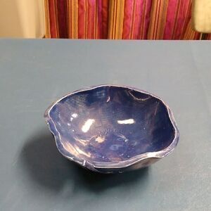 Handcrafted Artisan Blue Ceramic Yarn Bowl Cottagecore Grandmacore